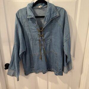 Lew Magram Denim‎ Pullover Jacket Womens Sz Large Long Sleeves Vintage